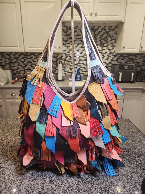 no brand Handbags - Leather Patchwork Fringe Boho Hobo Shoulder Bag